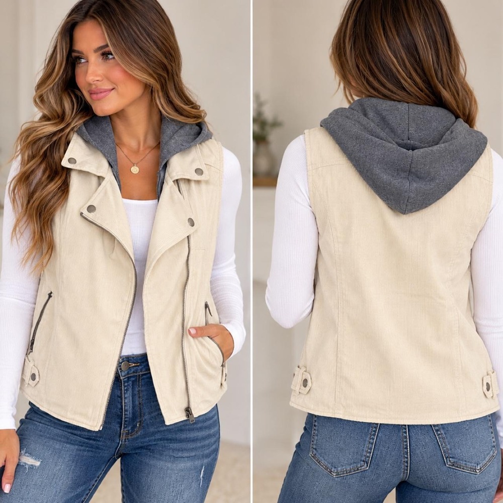🩶 NWT BKE Cream Corduroy Utility Vest 🤍